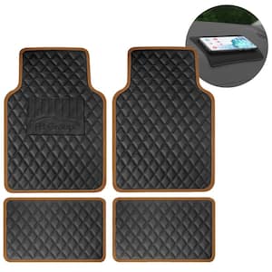 FH Group Brown 4-Piece Deluxe Universal Liners Faux Leather Car Floor Mats - Full Set