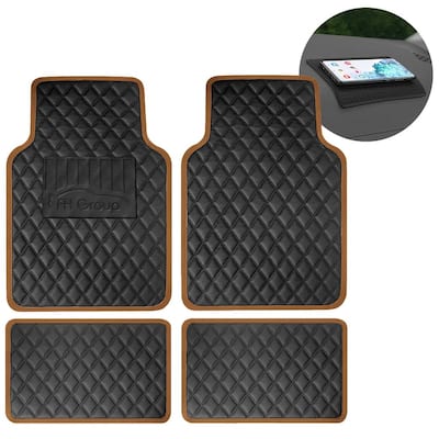 Brown 4-Piece Deluxe Universal Liners Faux Leather Car Floor Mats - Full Set