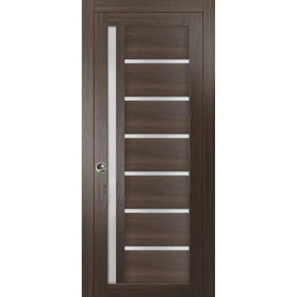 Sartodoors 36 in. x 80 in. 1 Panel Chocolate Ash Finished MDF Sliding Door with Hardware