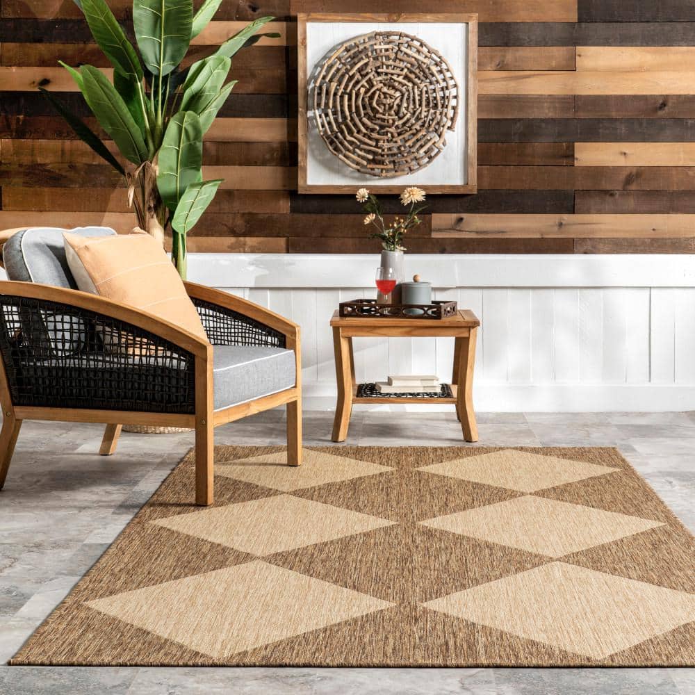 Beige Rectangular Stain-Resistant Synthetic Area Rug, 5x8 Feet