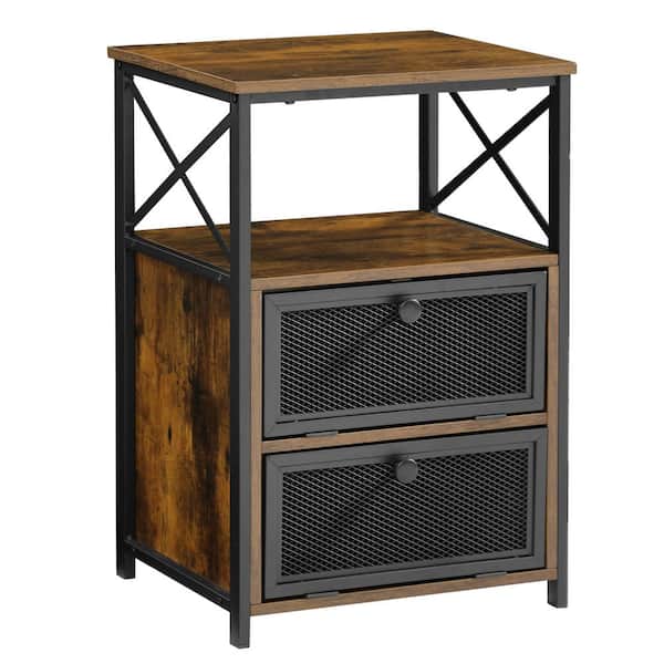 VECELO Modern Night Stand End Side Table with Storage and Door, Nightstands with Drawers for Home, Brown, 23.8"Tx13.8"Wx15.7"L