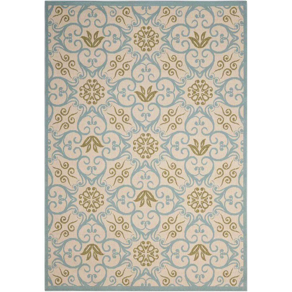 Nourison Caribbean Ivory/Blue 9 ft. x 13 ft. Geometric Bohemian Indoor