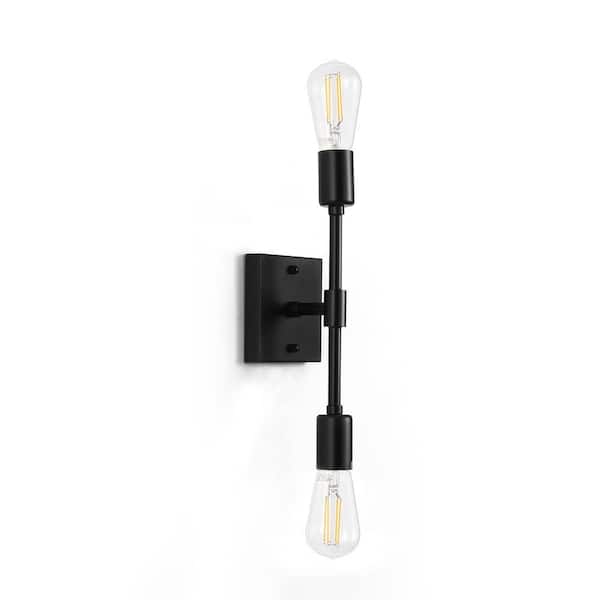 Briignite 14.5 in. 2-Light Black Iron Vanity Light with Painted Matte (Bulbs Not Included)