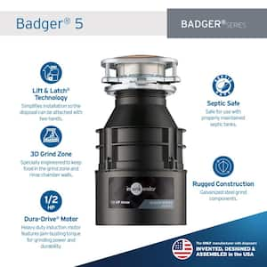 Badger 5, 1/2 HP Continuous Feed Kitchen Garbage Disposal, Standard Series