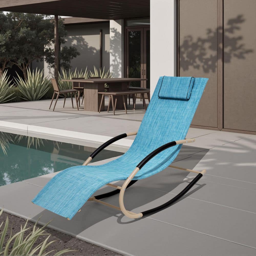 1 Piece Outdoor Rocking Lounge Chair in Blue Chaise Lounger with Removable Headrest Patio Rocking Lounge Chair price history on PriceWatchPro