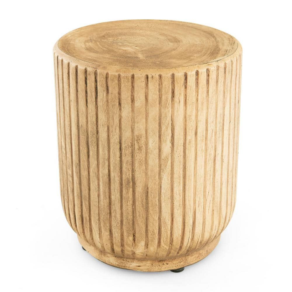 Costway 17'' Concrete Outdoor Accent Side Table Tree Stump Wood-like ...