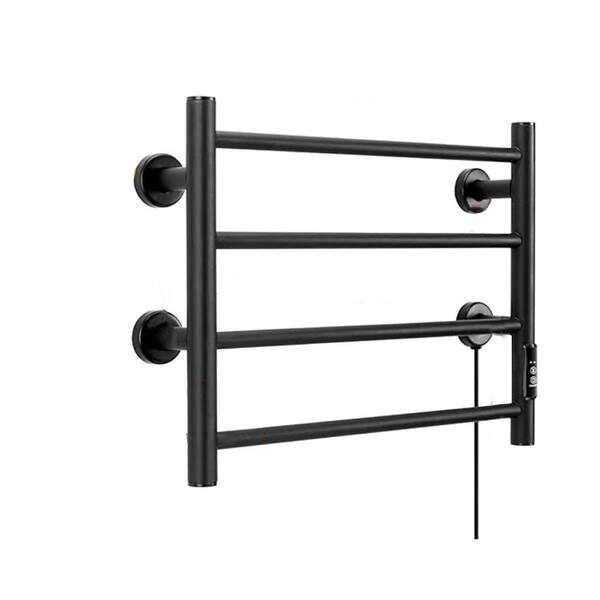 Unbranded Electric Plug in Heated 4-Bar Wall-Mounted Towel Rack in Matte Black With Timer