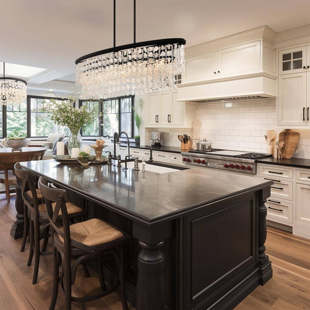 Shimmering Elegance Black Crystal 5-Light Island Chandelier