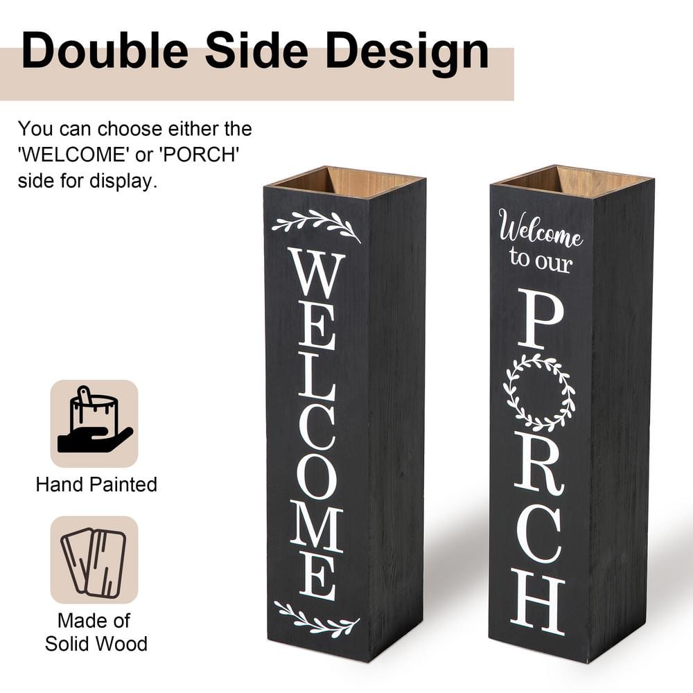 Black Solid Wood Double Sided Outdoor Welcome Porch Sign