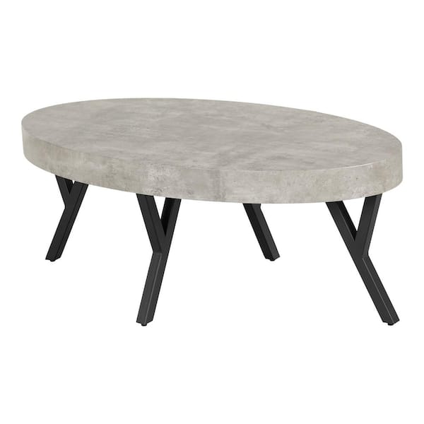 South Shore City Life 43.25 in. Concrete Finish Oval MDF Coffee Table with Angled Legs