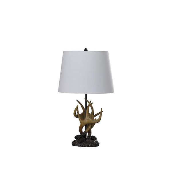 26 in. H Natural Royal Stag Deer Antler Modern Table Lamp with White Shade
