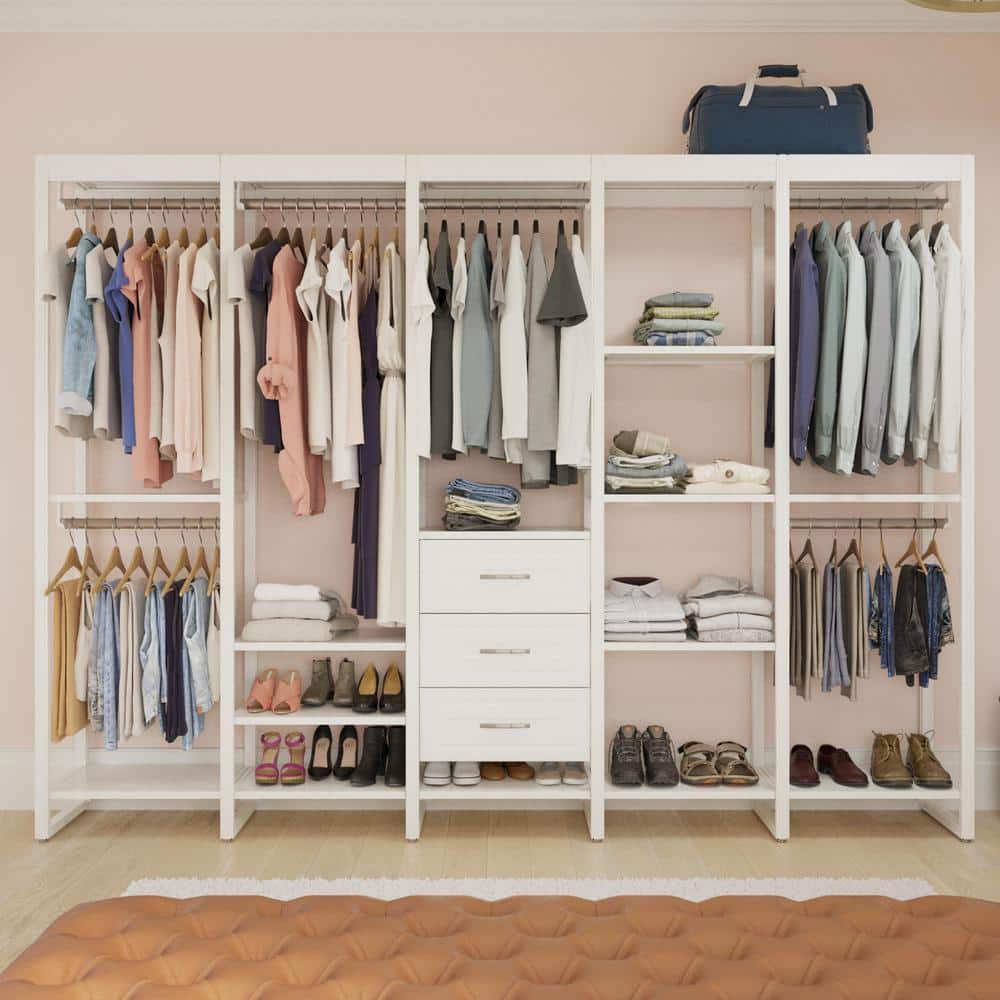 CLOSETS By LIBERTY 113 in. W White Adjustable Tower Wood Closet System ...