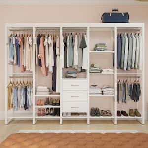 113 in. W White Adjustable Tower Wood Closet System with 3 Drawers and 18 Shelves