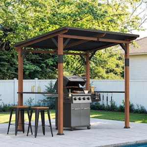 Chandler 6 ft. x 9 ft. Sloped Metal Roof Pergola Wood Grain Metal Frame Outdoor Gazebo with Hard Top Pavilion