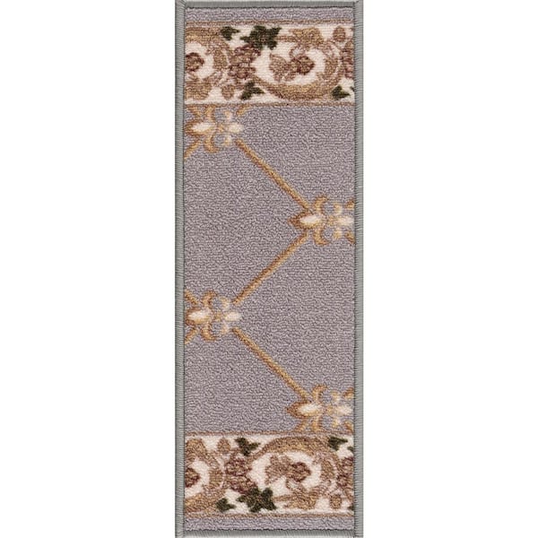 Fleur De Lis Gray 8.5 in. x 26 in. Polyamide Stair Tread Cover (Set of 13)