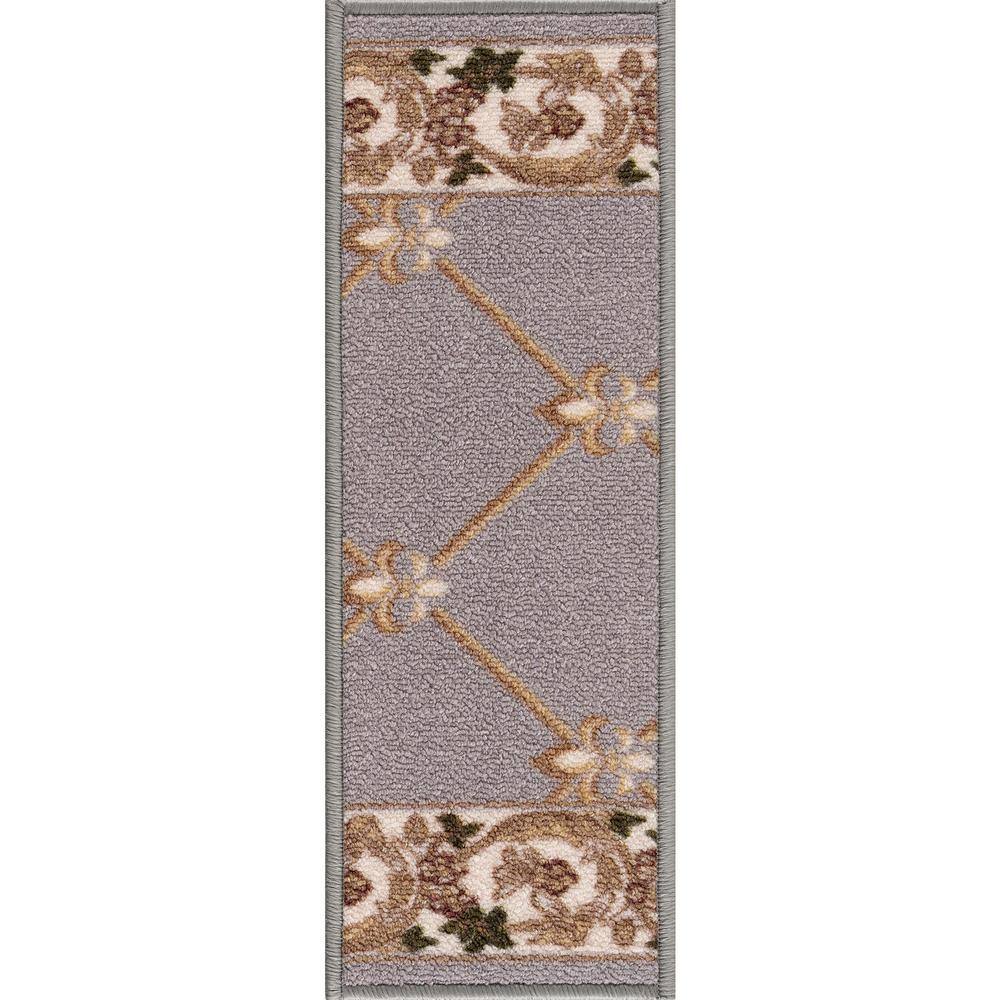 Fleur De Lis Gray 8.5 in. x 26 in. Polyamide Stair Tread Cover (Set of 7)