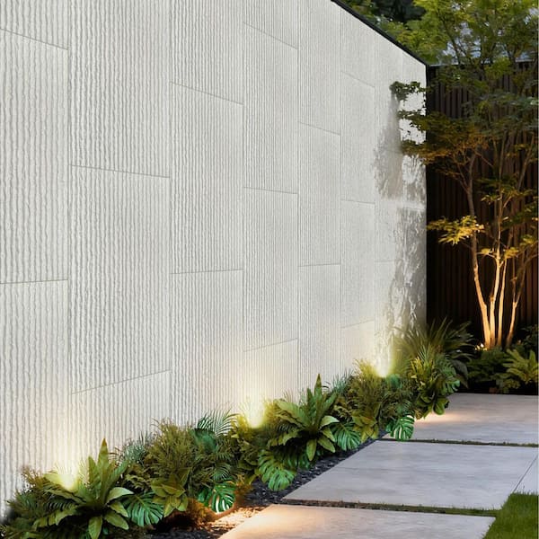 White 3D Faux Stone Wainscoting Textured PU Wall Panels, , Waterproof Cement Texture (4 PC)