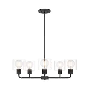 Vibrato 27 in. 5-Light Matte Black Transitional Chandelier with with Clear Glass Shades