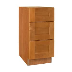 Hargrove Cinnamon Stain Plywood Shaker Assembled 3 Drawer Base Kitchen Cabinet Soft Close 12 in W x 21 in D x 34.5 in H