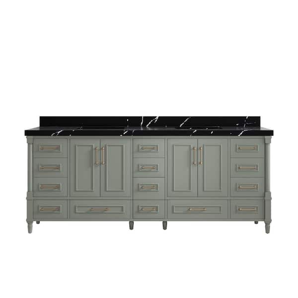 Willow Collections Hudson 84 in. W x 22 in. D x 36 in. H Double Sink Bath Vanity in Evergreen with 2 in. Calacatta Black Quartz Top