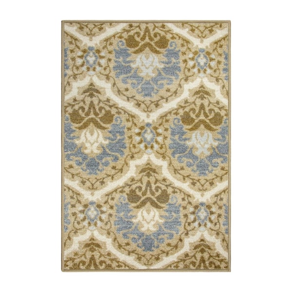 SUPERIOR Chloe Taupe 2 ft. x 3 ft. Non-Slip Modern Floral Damask Nylon Area Rug