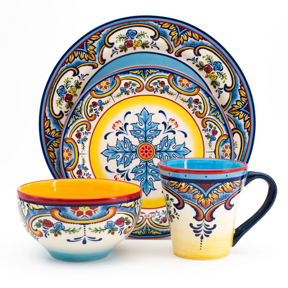 Vibrant Multicolor Ceramic Floral Dinnerware Set, Service for 4