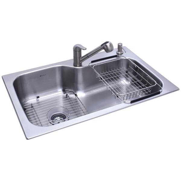 Glacier Bay All-in-One Dual Mount Stainless Steel 33 in. 2-Hole Single Basin Kitchen Sink in Polished Stainless Steel