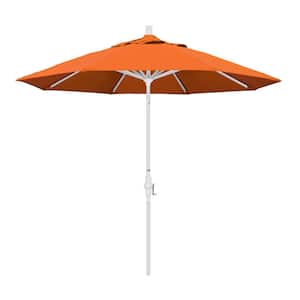 9 ft. White Aluminum Pole Market Aluminum Ribs Collar Tilt Crank Lift Patio Umbrella in Tuscan Sunbrella