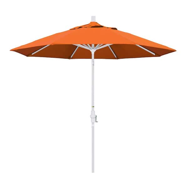California Umbrella 9 ft. White Aluminum Pole Market Aluminum Ribs Collar Tilt Crank Lift Patio Umbrella in Tuscan Sunbrella