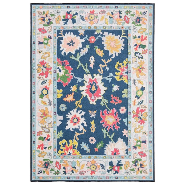 Atlantis Blue/Multi 2 ft. x 7 ft. Boho Oriental Floral Polyester Machine Washable Indoor Runner Area Rug