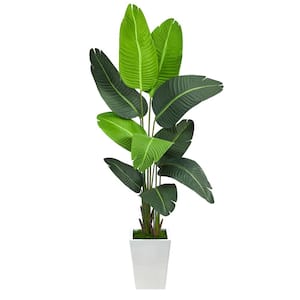 5.5 ft. Travelers Palm Artificial Tree in White Metal Planter