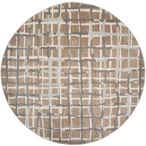 SAFAVIEH Amherst Wheat/Beige 7 ft. x 7 ft. Round Striped Geometric Area Rug