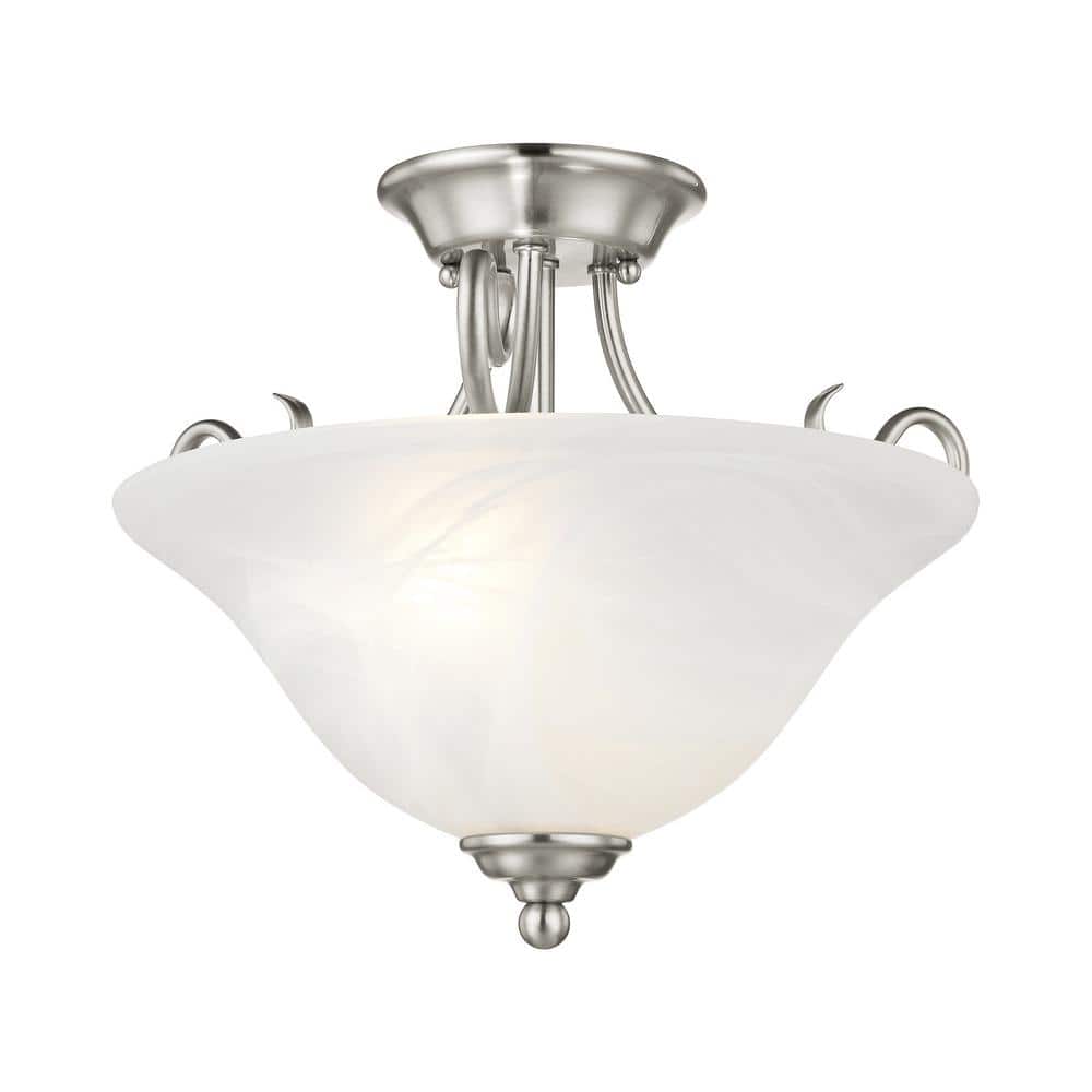 Corinthian Brushed Nickel 2-Light Semi-Flush Mount with Alabaster Glass
