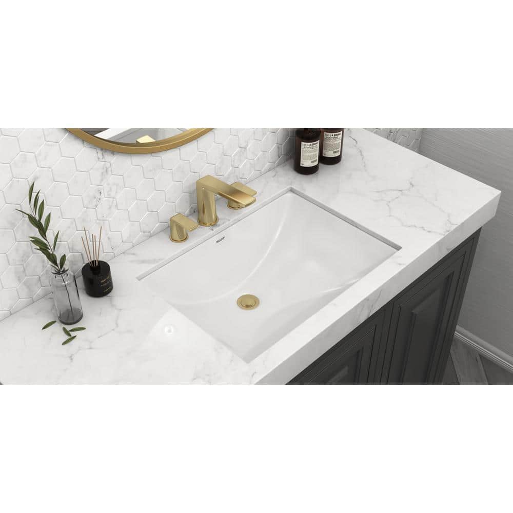 Ruvati White Rectangular Ceramic Undermount Bathroom Sink with Overflow