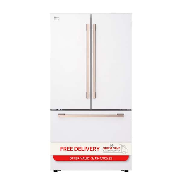 STUDIO 27 cu. ft. SMART Counter Depth 3-Door French Door Refrigerator in Essence White with Water and Ice