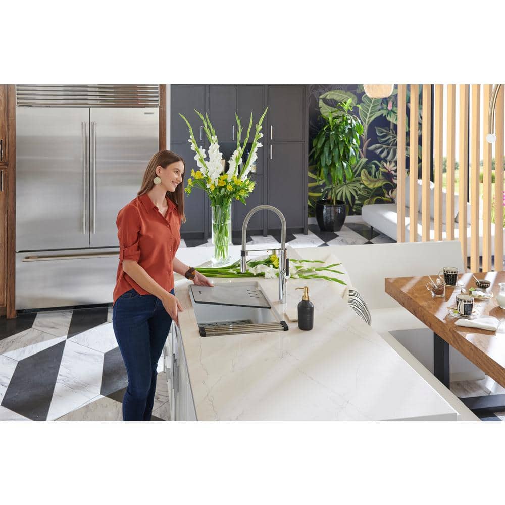 Arctic White Granite Composite Drop-In Workstation Sink
