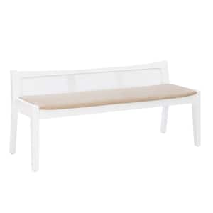 Tara White 52.36 W in. Cane Rattan Back Bedroom Bench with Beige Upholstered Seat
