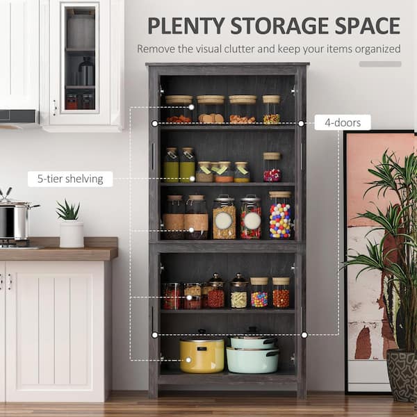 Homcom Grey 64 In Kitchen Pantry, Kitchen Pantry Cabinet With 6 Adjustable Shelves
