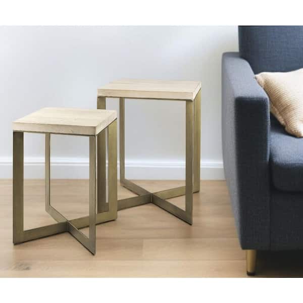 19.00 in. Beige Square Solid Wood End Table