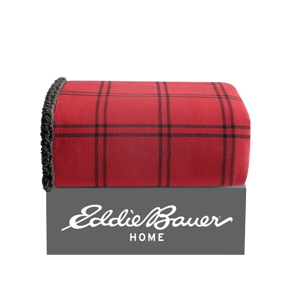 Eddie Bauer Kettle Falls Plaid 1-Piece Red Cotton 50X60 Throw