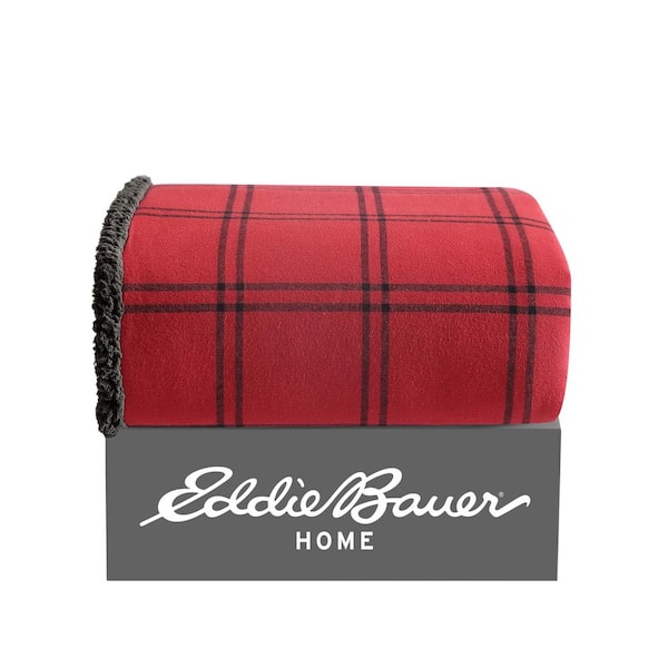 Eddie Bauer Kettle Falls Plaid 1-Piece Red Cotton 50X60 Throw