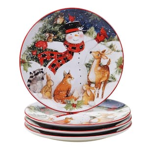 11 in. Magic of Christmas Snowman Multicolored Earthenware Dinner Plate (Set of 4)