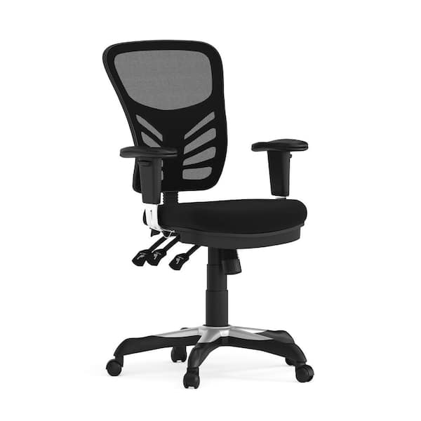Flash Furniture Nicholas Mesh Mid-Back Swivel Ergonomic Multifunction Executive Office Chair in Black with Adjustable Arms