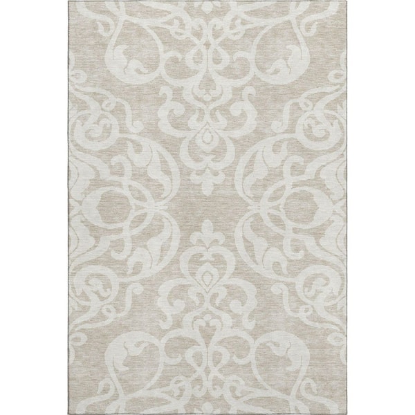 Mayfield Premium Machine Washable Abstract AMF973 Beige 8 ft. x 10 ft. Area Rug