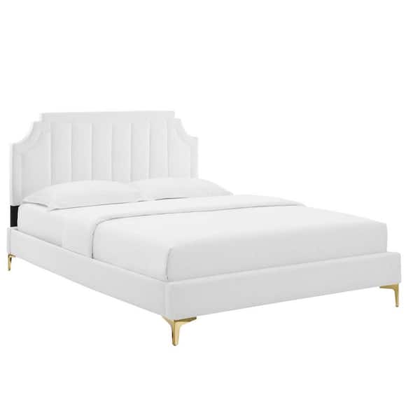 MODWAY Sienna Performance Velvet White Full Platform Bed