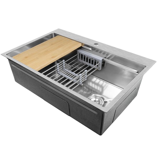 HEX 33 in. Drop-in Single Bowl Stainless Steel Workstation Kitchen Sink with Faucet