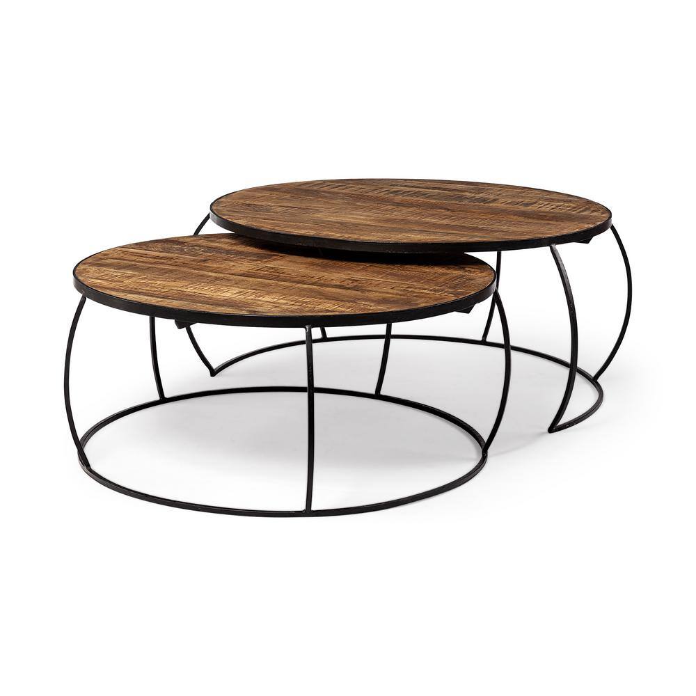 Clapp Round Dark Brown Wood Nesting Coffee Tables Set