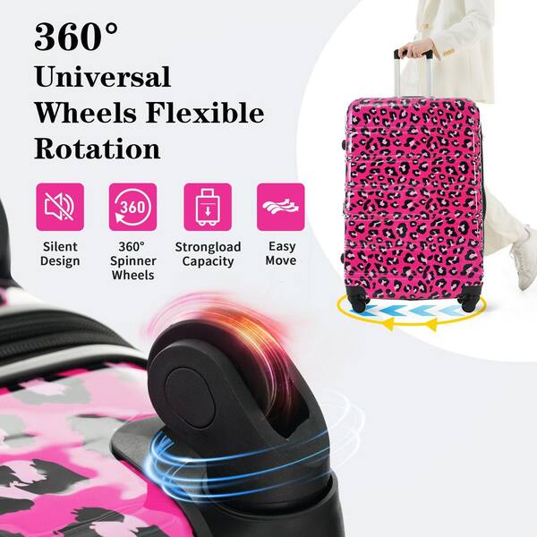 LIVACA 3-Piece Hot Pink Leopard Polycarbonate Hardside Spinner TSA