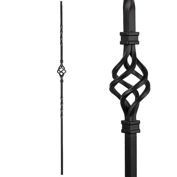 S08 44 x 0.5 Wrought Iron Single Basket Decorative Metal Balusters for Decks Spiral Stair Railing Set of 10 Satin Black
