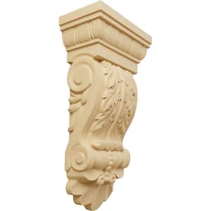 5 1/8 in. x 2 3/4 in. x 9 3/4 in. Unfinished Wood Alder Thin Flowing Acanthus Corbel